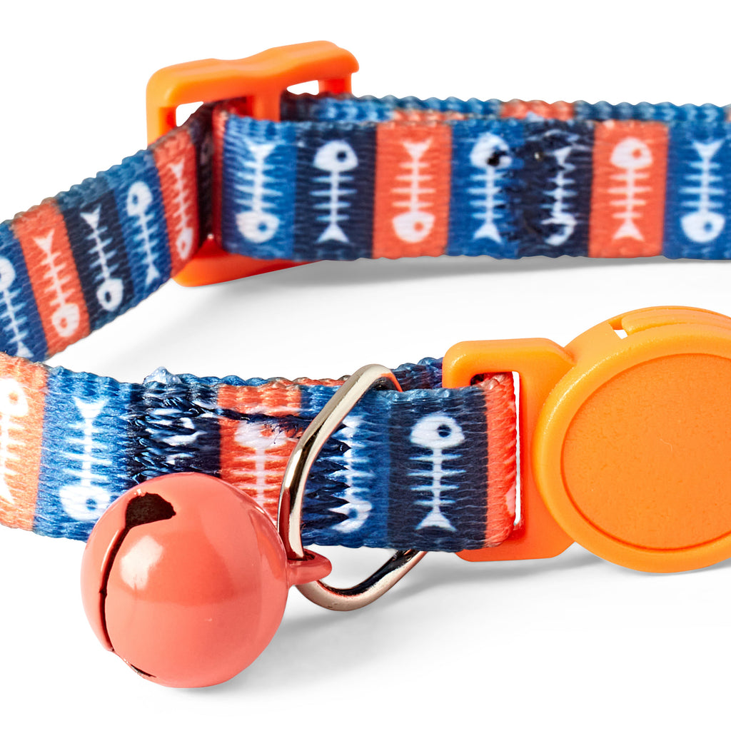 Fish Bone Cat Collar – Orange Adjustable Safety Breakaway Belt