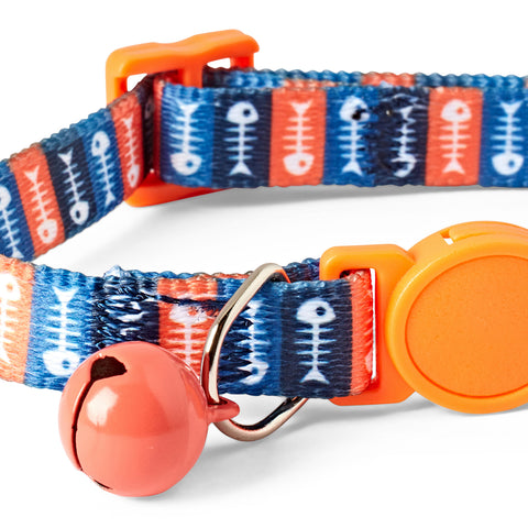 Fish Bone Cat Collar – Orange Adjustable Safety Breakaway Belt