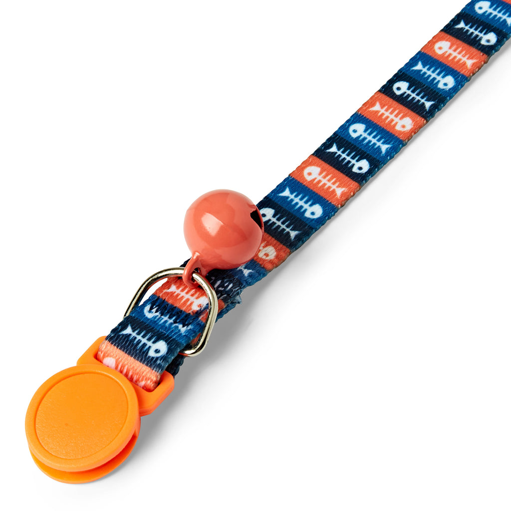 Fish Bone Cat Collar – Orange Adjustable Safety Breakaway Belt