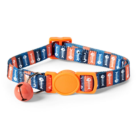 Fish Bone Cat Collar – Orange Adjustable Safety Breakaway Belt