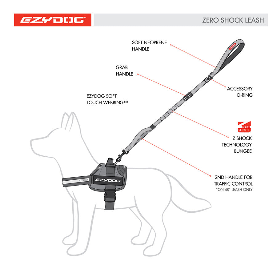 EzyDog ZeroShock Dog Lead – Black 120cm Shock-Absorbing Leash