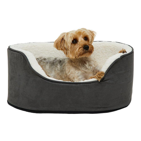 Oval Dog Bed Small – Dark Grey Plush Comfort for Pets