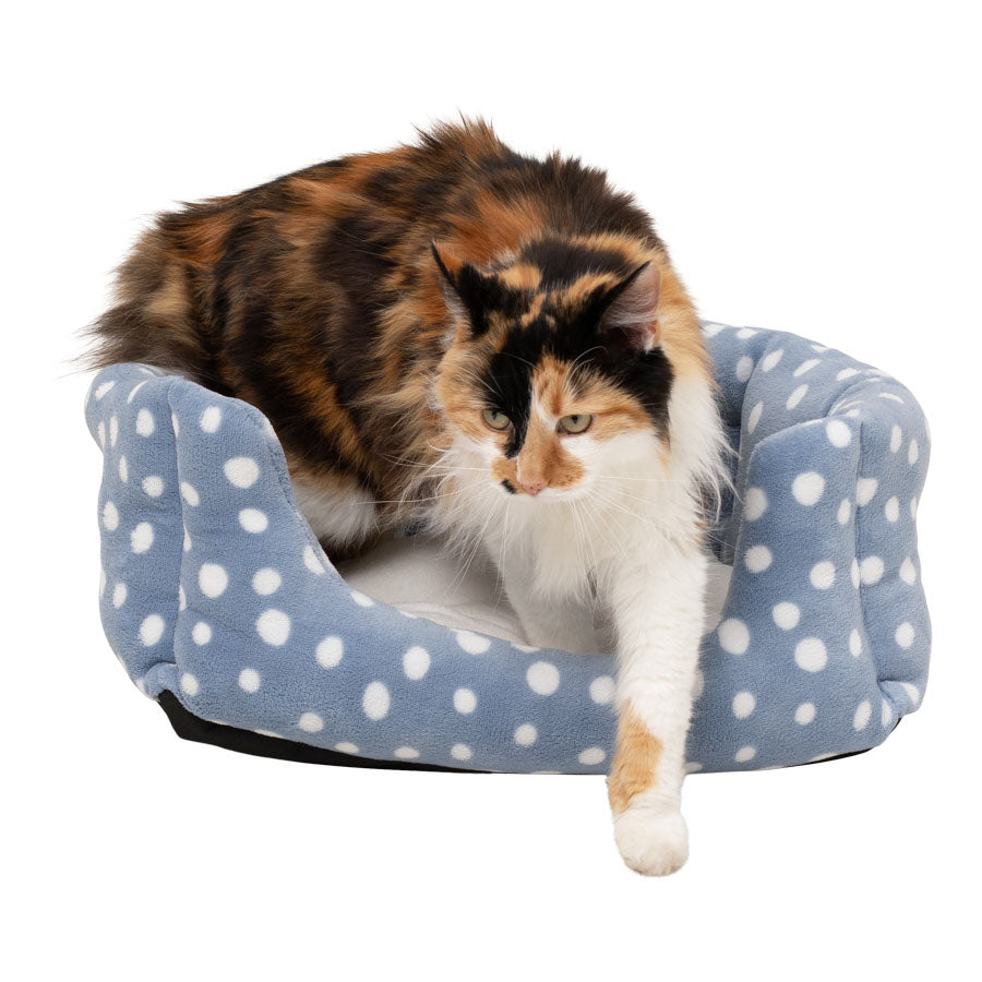 Blue Spotty Clamshell Cat Bed – Cozy Hideaway for Cats