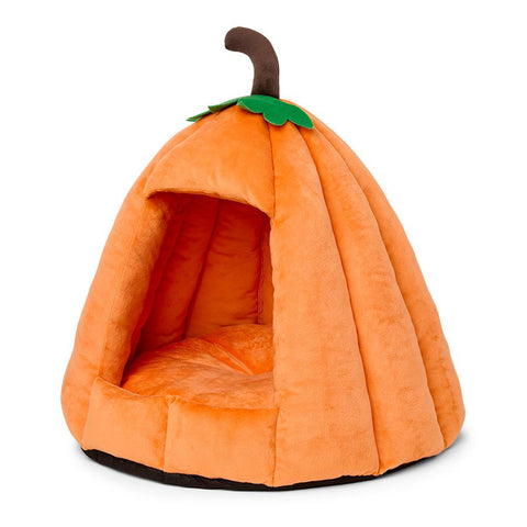 Halloween Jack O’ Lantern Igloo Bed – Orange Hideaway for Cats & Small Dogs